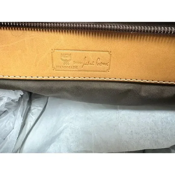 MCM Visetos Nylon Leather Logo Shoulder Tote Bag Brown Large Chain Straps - Picture 13 of 16